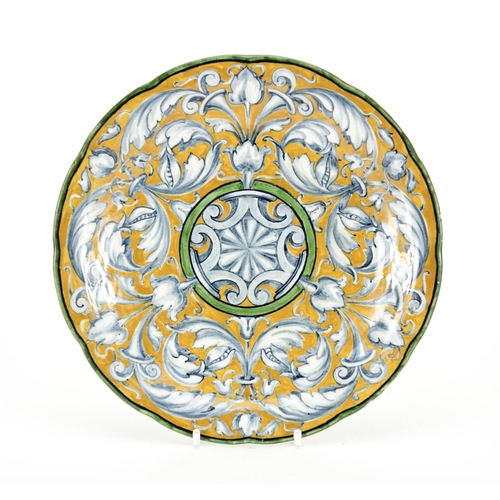 548 - Rudyard aesthetic pottery plate by George Cartlidge, hand painted with stylised foliage, painted mar... 