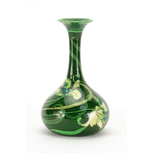 546 - Foley Intarsio vase, hand painted in greens with stylised flowers and foliage, factory marks and num... 