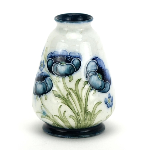 537 - Miniature Macintyre Moorcroft pottery vase, hand painted and tube lined in the Blue Poppy pattern, f... 