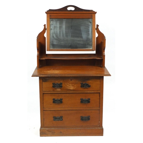 34 - Edwardian walnut three drawer chest with mirrored back, 155cm H x 90cm W x 50cm D