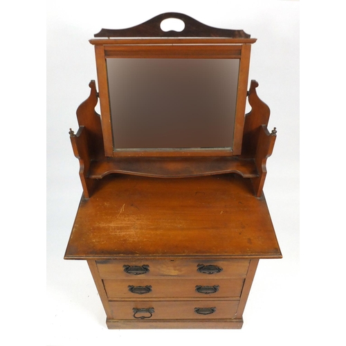 34 - Edwardian walnut three drawer chest with mirrored back, 155cm H x 90cm W x 50cm D