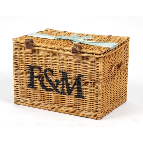 82 - Fortnum & Mason wicker basket, 40cm H x 56cm W x 40cm D