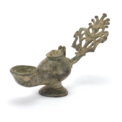 114 - Chinese bronze oil lamp, 24cm in length