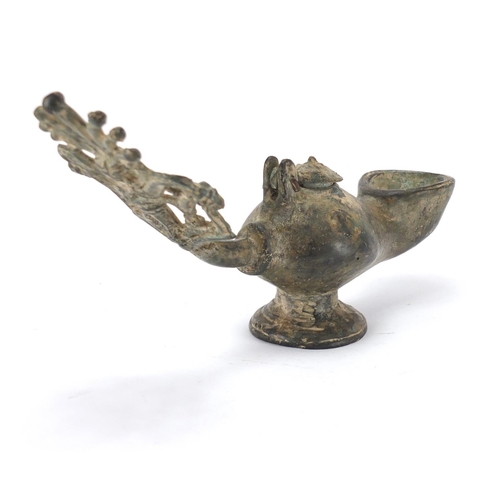 114 - Chinese bronze oil lamp, 24cm in length