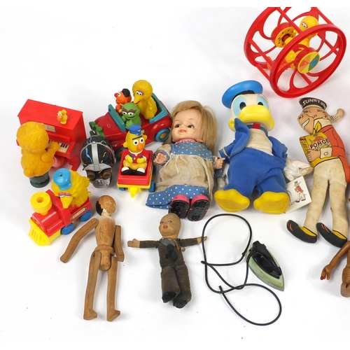 229 - Vintage and later toys including Sunny Jim, straw filled bear and Sesame Street