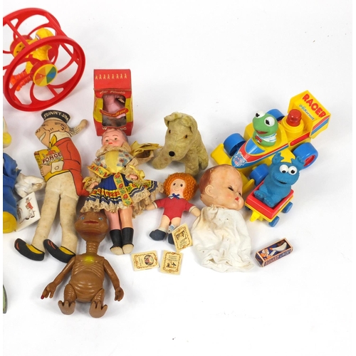 229 - Vintage and later toys including Sunny Jim, straw filled bear and Sesame Street