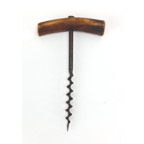 32 - Three 19th century corkscrews including an example with bone handle and brass barrel