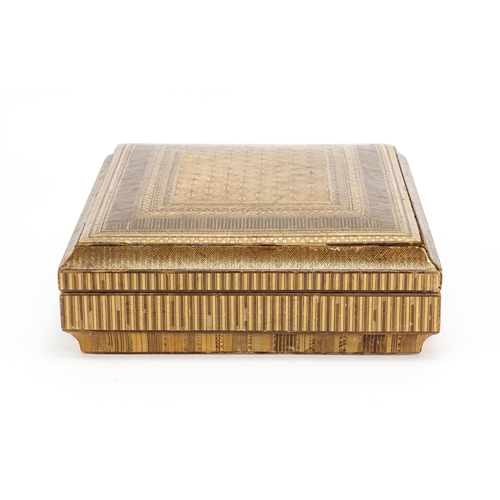 378 - 19th century Japanese straw work box, the rectangular lift off lid with geometric designs enclosing ... 