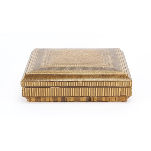 378 - 19th century Japanese straw work box, the rectangular lift off lid with geometric designs enclosing ... 