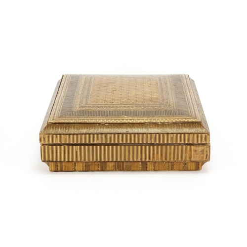 378 - 19th century Japanese straw work box, the rectangular lift off lid with geometric designs enclosing ... 