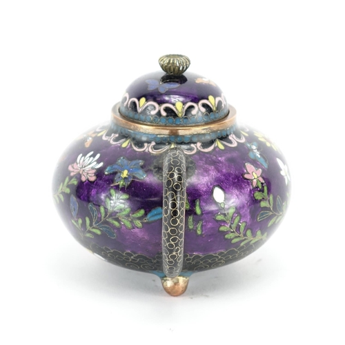 375 - Chinese copper and cloisonné teapot enamelled with butterflies amongst flowers, 7.5cm high