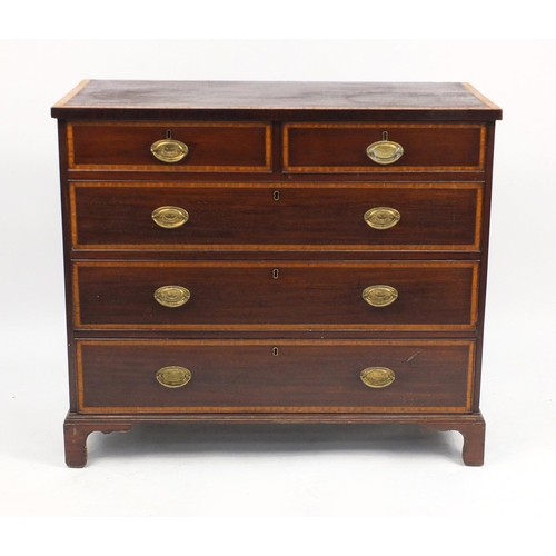 1 - Georgian cross banded five drawer chest, fitted with two short above three long graduated drawers, 9... 