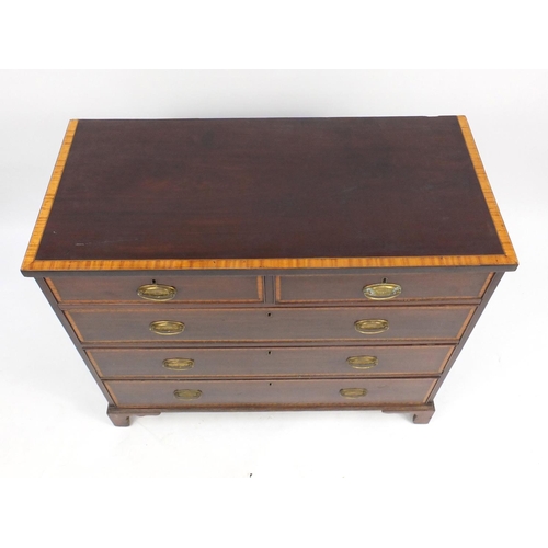 1 - Georgian cross banded five drawer chest, fitted with two short above three long graduated drawers, 9... 