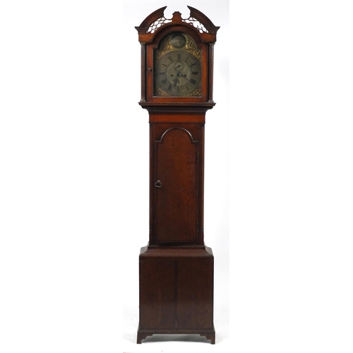 2 - Oak long case clock, the gilt dial engraved Robert Berry Hitchin, 215cm high