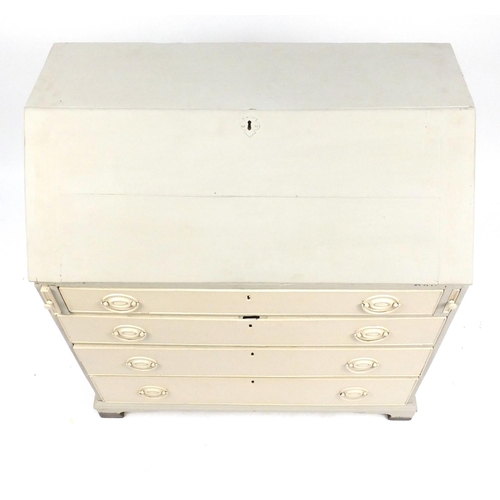 39 - Shabby Chic Georgian oak bureau fitted with a fall an fitted interior above four drawers, 99cm H x 9... 