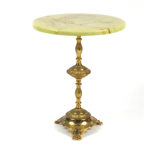 80 - Ornate brass and simulated onyx occasional table, 56cm high x 45cm in diameter