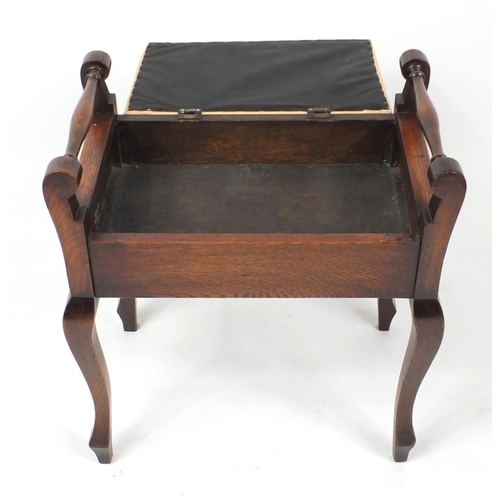 78 - ** WITHDRAWN FROM SALE ** Victorian oak piano stool with hinged seat, 60cm high