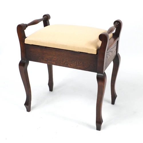 78 - ** WITHDRAWN FROM SALE ** Victorian oak piano stool with hinged seat, 60cm high