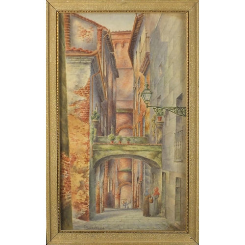 1004 - F S Hawksley - Continental street scenes with figures, pair of early 20th century watercolours, fram... 