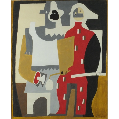 937 - Abstract composition, two surreal figures, Russian school gouache, bearing a signature Hachman, 40cm... 