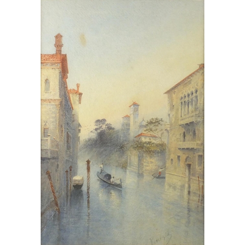 930 - Venetian canal with gondolas, early 20th century watercolour, mounted and framed, 42cm x 27.5cm