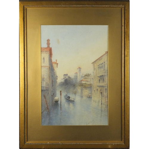 930 - Venetian canal with gondolas, early 20th century watercolour, mounted and framed, 42cm x 27.5cm