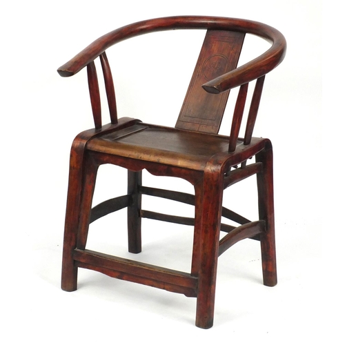2036 - Chinese carved hardwood Horseshoe chair, 90cm high