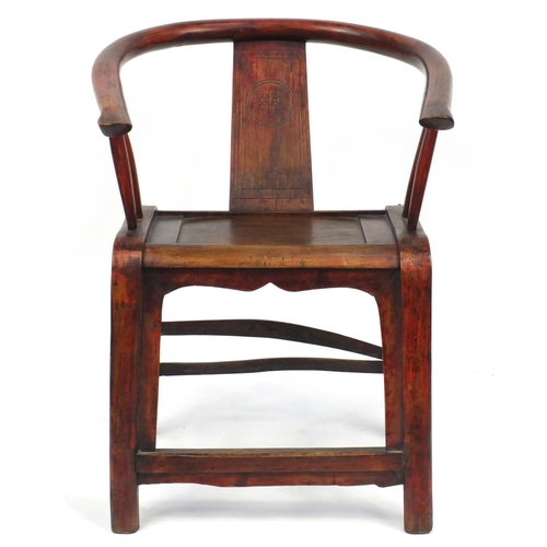 2036 - Chinese carved hardwood Horseshoe chair, 90cm high