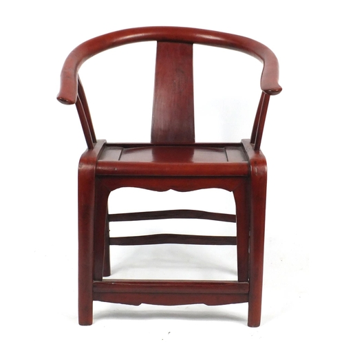 2045 - Chinese carved hardwood Horseshoe chair, 90cm high