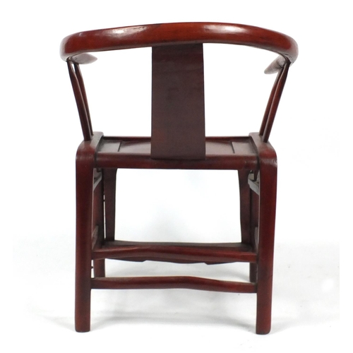 2045 - Chinese carved hardwood Horseshoe chair, 90cm high