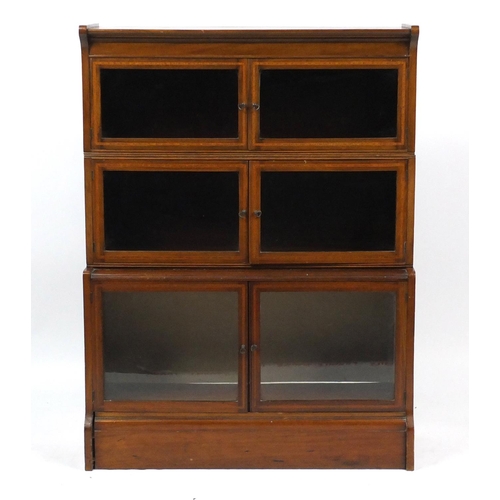 2026 - Inlaid mahogany three section stacking bookcase with glazed doors, 118cm H x 88cm W x 28cm D
