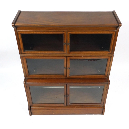 2026 - Inlaid mahogany three section stacking bookcase with glazed doors, 118cm H x 88cm W x 28cm D
