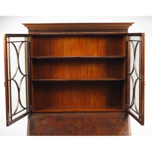 2018 - Georgian style mahogany bureau bookcase by Warings, fitted with a pair of glazed doors above a fall ... 