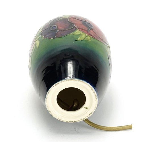 539 - Moorcroft pottery lamp base, hand painted and tube lined in the Anemone pattern, impressed marks to ... 