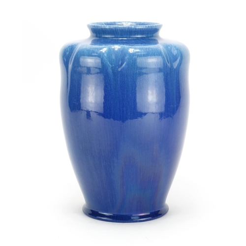 534 - Pilkingtons Royal Lancastrian blue glazed pottery vase, factory marks to the base, 27cm high
