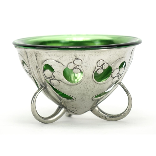 575 - Arts & Crafts Liberty & Co pewter bowl designed by Archibald Knox, with green glass liner, 8.5cm x 1... 