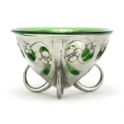 575 - Arts & Crafts Liberty & Co pewter bowl designed by Archibald Knox, with green glass liner, 8.5cm x 1... 