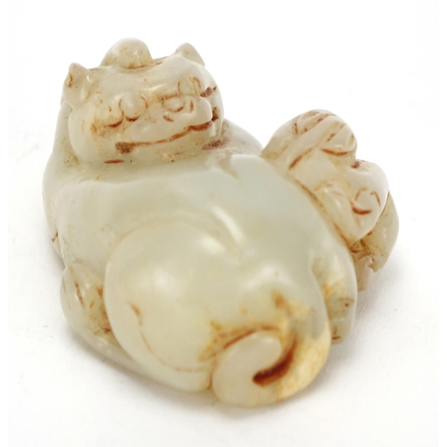 398 - Chinese celadon jade carving of two mythical creatures, 6.2cm wide