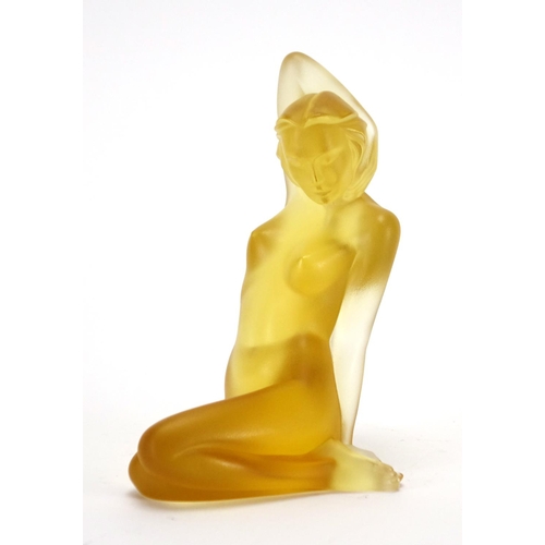 516 - Lalique frosted amber glass nude female paperweight, limited edition 378/999, etched Lalique France ... 