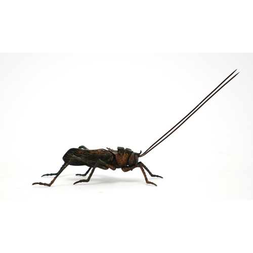 362 - Japanese bronze locus with articulated legs, body and antennae's, character marks to the base, 7cm h... 