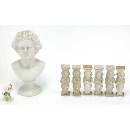 449 - 19th century and later ceramics including two Prattware pot lids and a Parian bust of Beethoven