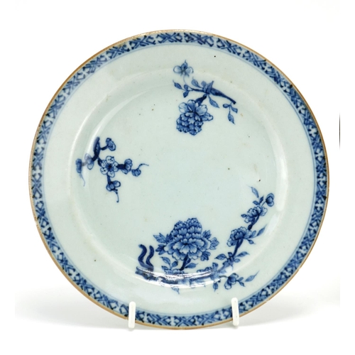 323 - Chinese blue and white porcelain including a double gourd prunus vase and plate hand painted with fl... 