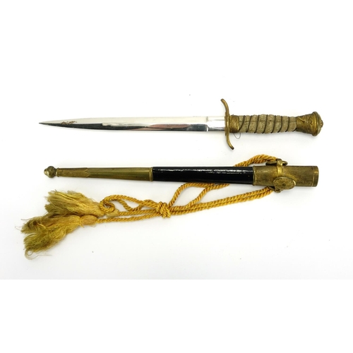 263 - ** DESCRIPTION AMENDED 10/1 ** Japanese Naval dagger with scabbard and wired bound shagreen wire gri... 