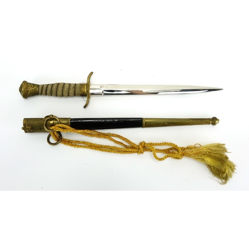 263 - ** DESCRIPTION AMENDED 10/1 ** Japanese Naval dagger with scabbard and wired bound shagreen wire gri... 