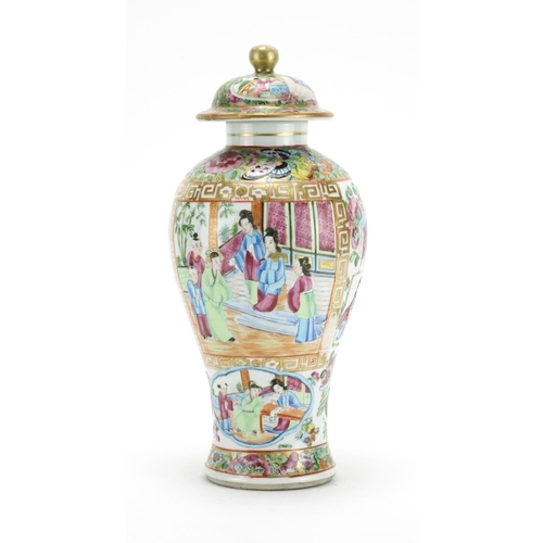 287 - Chinese porcelain Canton baluster vase and cover, hand painted in the famille rose palette with figu... 