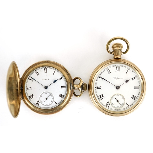 860 - Gentleman's gold plated Waltham open face pocket watch and Elgin full hunter pocket watch, the large... 