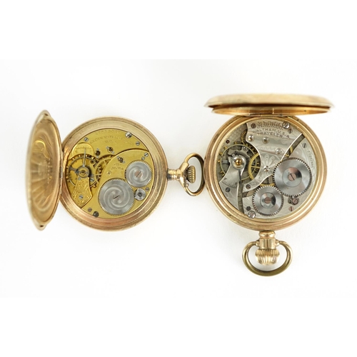 860 - Gentleman's gold plated Waltham open face pocket watch and Elgin full hunter pocket watch, the large... 