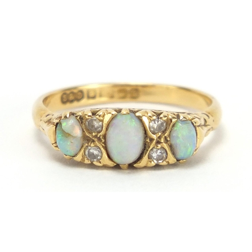 710 - 18ct gold opal and diamond ring, Birmingham 1965, size N, approximate weight 4.1g
