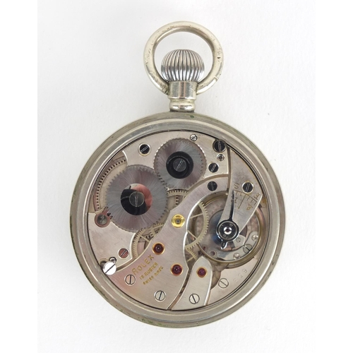 856 - Gentleman's Military issue Rolex open face pocket watch, with subsidiary dial, the case engraved A 8... 