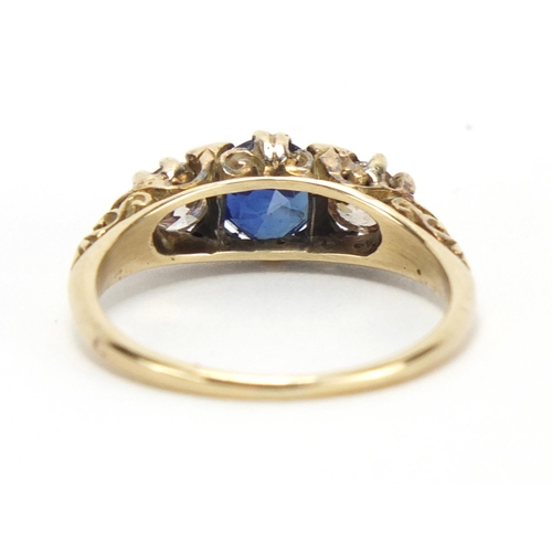 682 - Unmarked gold sapphire and diamond ring, size P, approximate weight 3.3g